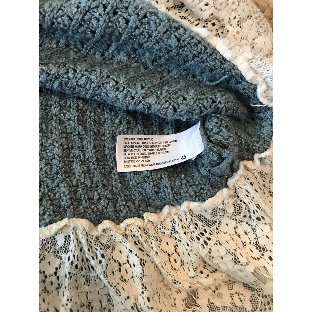 Knox Rose Blue Open Knit Lace Trim Long Sleeve Pullover Sweater Sz XL - Picture 6 of 7